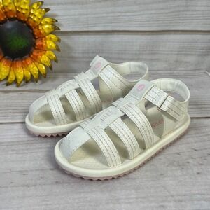 Sperry Kids White Shimmer Fisherman Sandals Pink Sole Size 11M STS87896